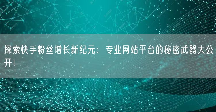 探索快手粉丝增长新纪元：专业网站平台的秘密武器大公开！
