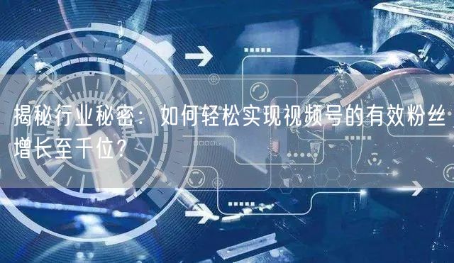 揭秘行业秘密：如何轻松实现视频号的有效粉丝增长至千位？