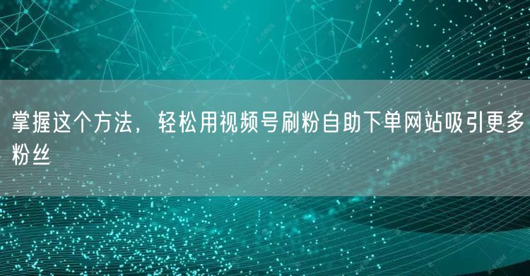 掌握这个方法，轻松用视频号刷粉自助下单网站吸引更多粉丝